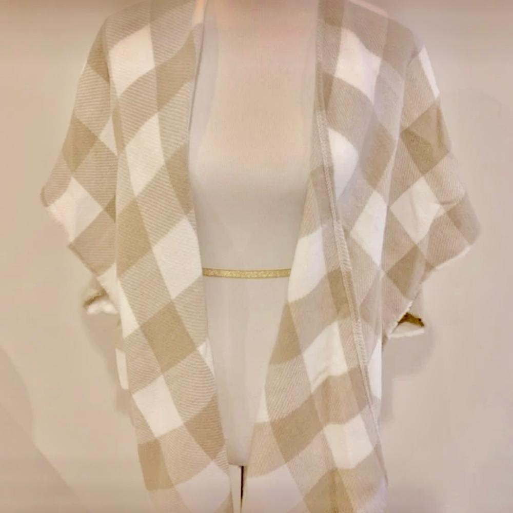 Loft Plaid Beige and White Women's Sweater